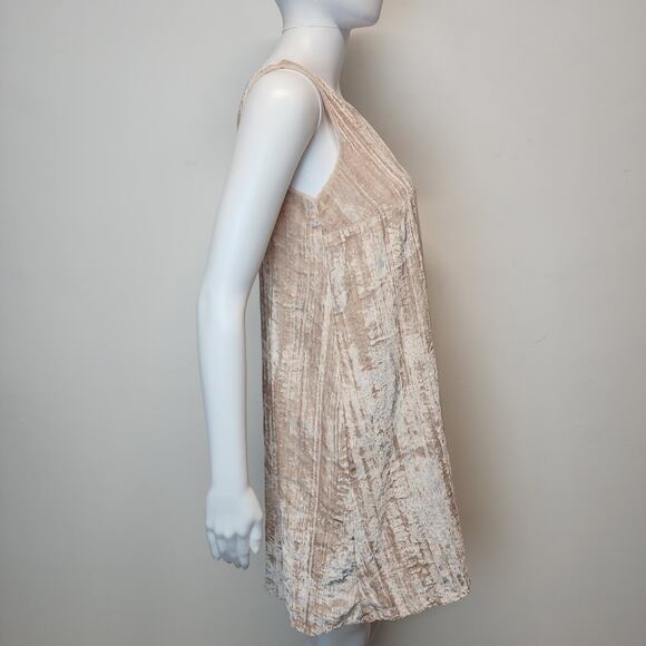 Ann Taylor Crushed Velvet Tank Swing Mini Dress Size 2P Blush Lined V-neck Glam - Picture 3 of 13